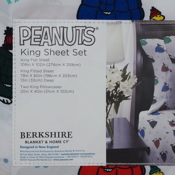 Peanuts Snoopy King Sheet Set By Berkshire Holiday Christmas Igloo Winter 4 pc - Picture 5 of 8